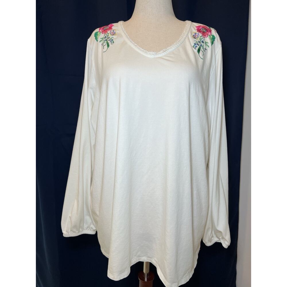 SUSAN GRAVER (3X) Tunic-Floral-Peasant-Layered-Boho‎ Chic-Festival-White L/S EUC